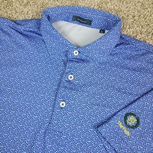 Turtleson Mens Large Blue AOP Floral Performance Stretch Golf Polo Short Sleeve